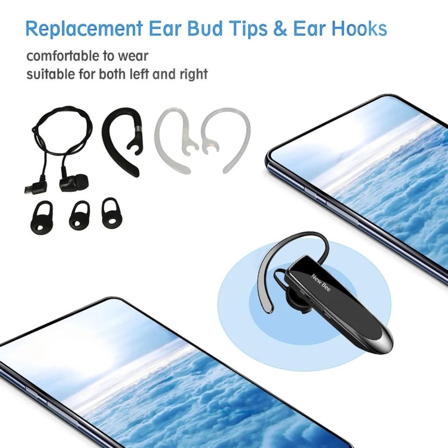 NEW BEE Bluetooth5.0 Headset Hands-Free Trucker Earpiece Noise-Canceling Headphone نيو بى سماعة رأس بدون استخدام اليدين بخاصية الغاء الضوضاء