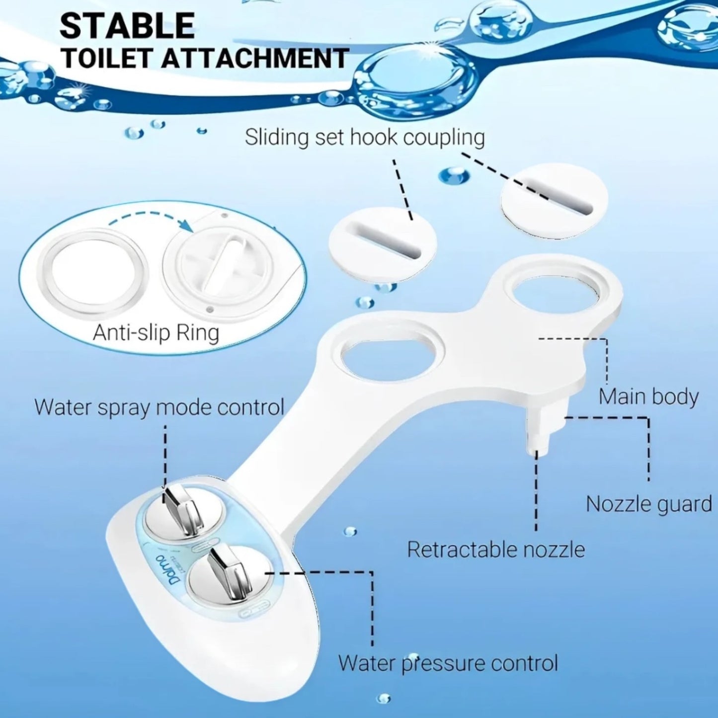 Bidet Fresh Water Spray Kit Non-Electric Toilet Seat Attachment Cold Wash بيديت طقم لرش المياه -مرفق مقعد المرحاض غير الكهربائى