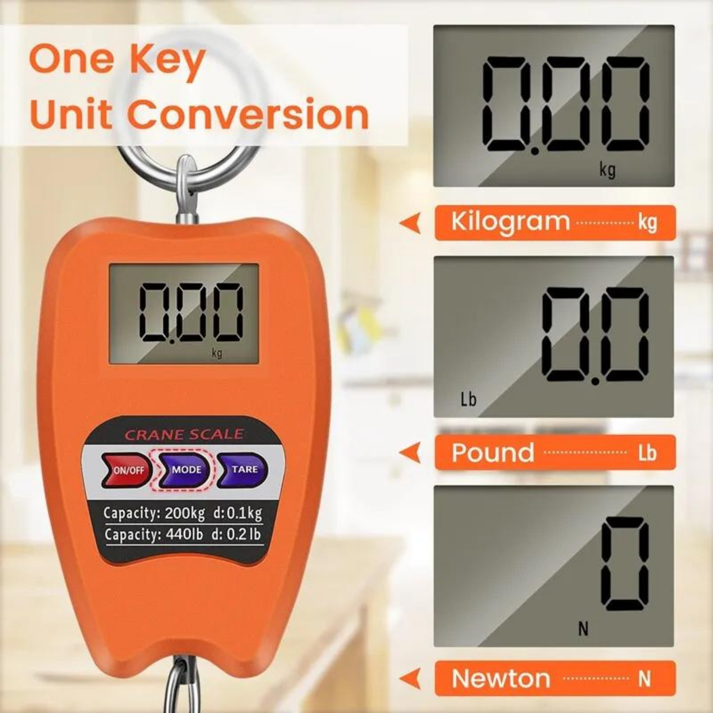 Crane Scale Weighing Digital Industrial Hanging Scale 200Kg / 441Lb Heavy Duty