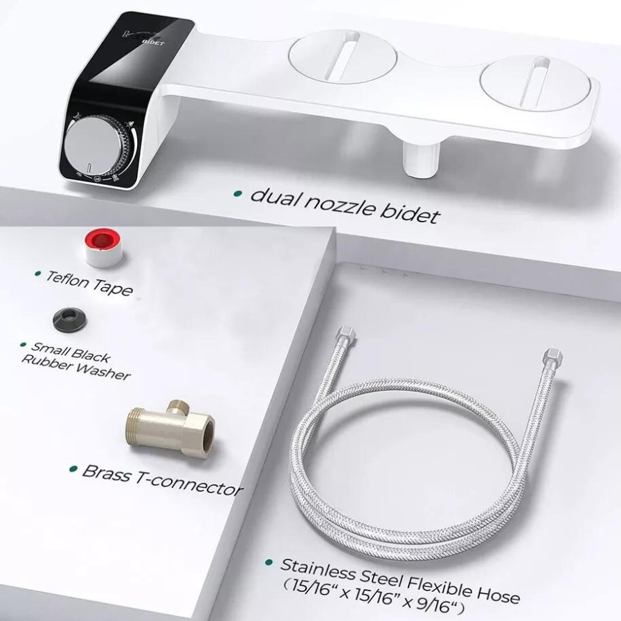 Bidet Fresh Water Spray Kit Non Electric Toilet Seat Attachment with Dual Nozzle