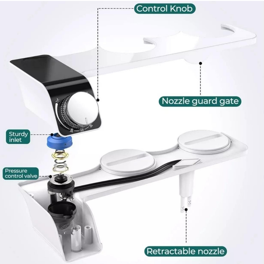 Bidet Fresh Water Spray Kit Non Electric Toilet Seat Attachment with Dual Nozzle