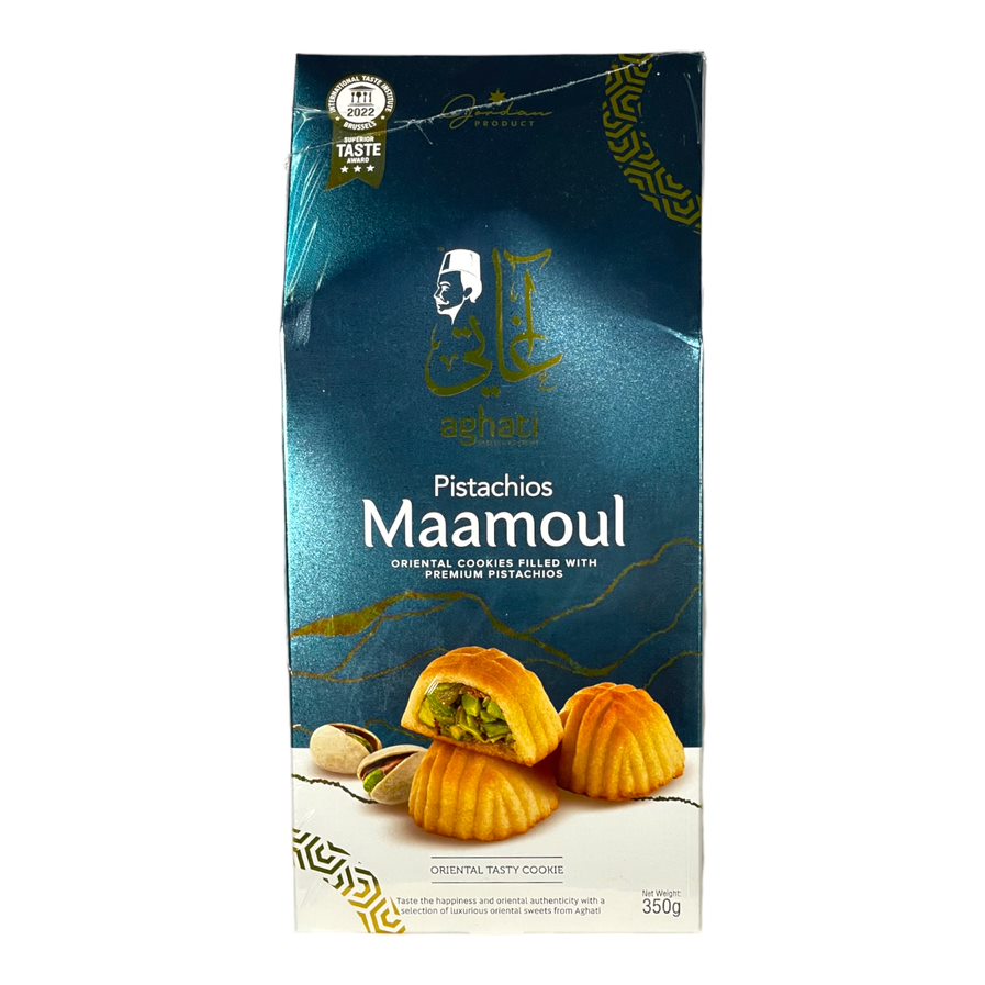 Aghati Pistachios Maamoul Oriental Cookies Filled with Premium Pistachios 350 G اغاتى معمول بحشوة الفستق الحلبى حلويات شرقية محشية بالفستق الفاخر