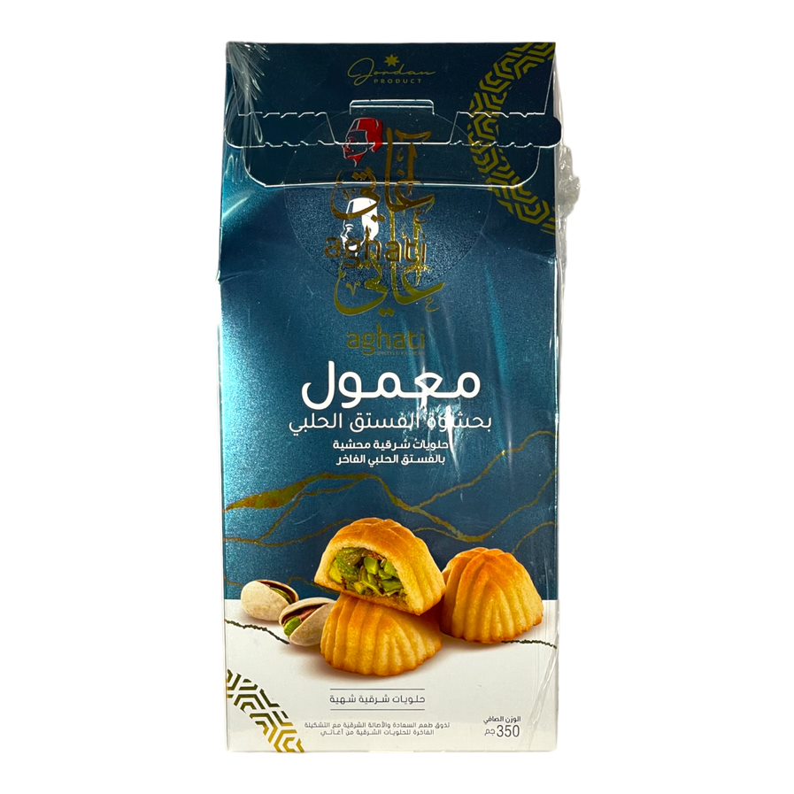 Aghati Pistachios Maamoul Oriental Cookies Filled with Premium Pistachios 350 G اغاتى معمول بحشوة الفستق الحلبى حلويات شرقية محشية بالفستق الفاخر