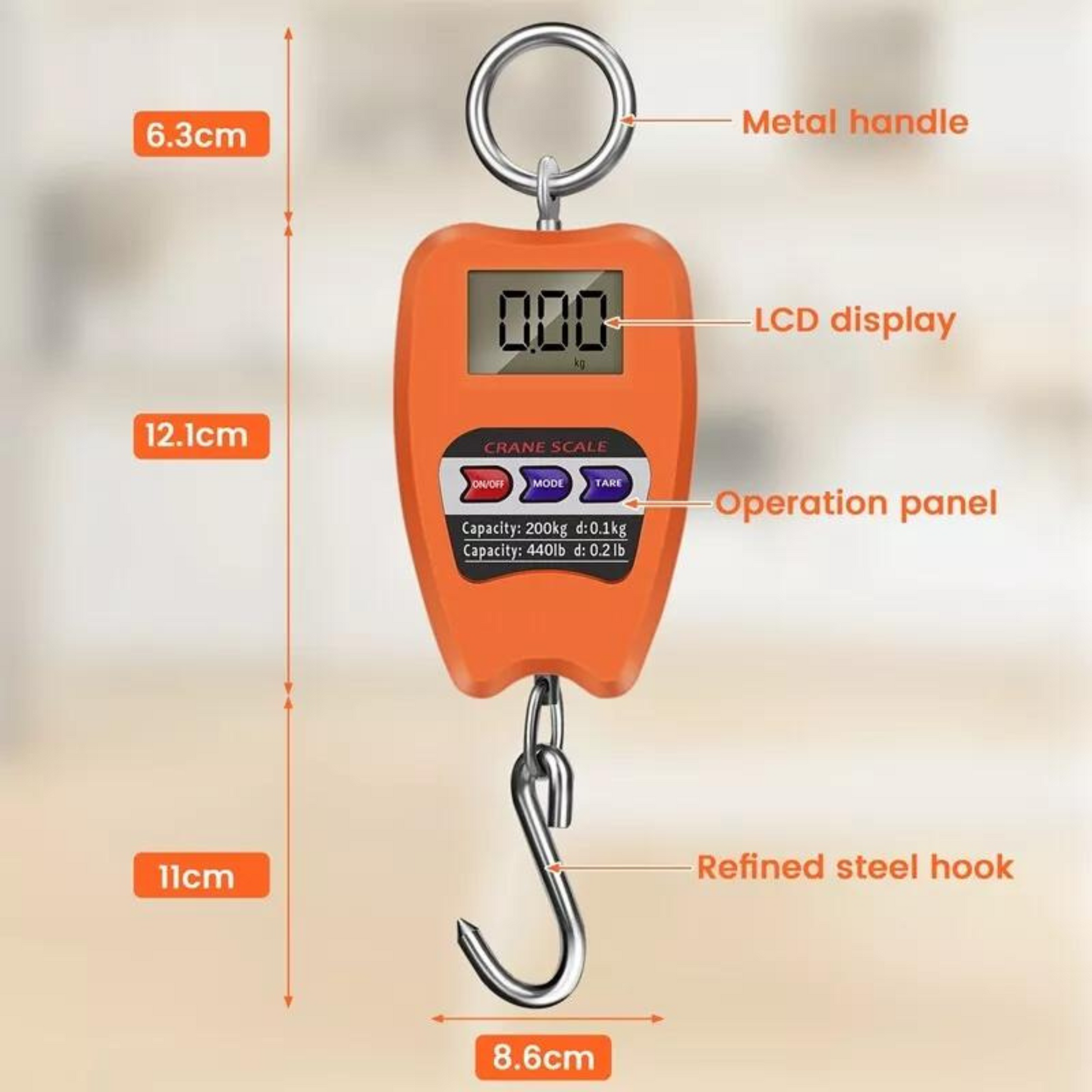 Crane Scale Weighing Digital Industrial Hanging Scale 200Kg / 441Lb Heavy Duty