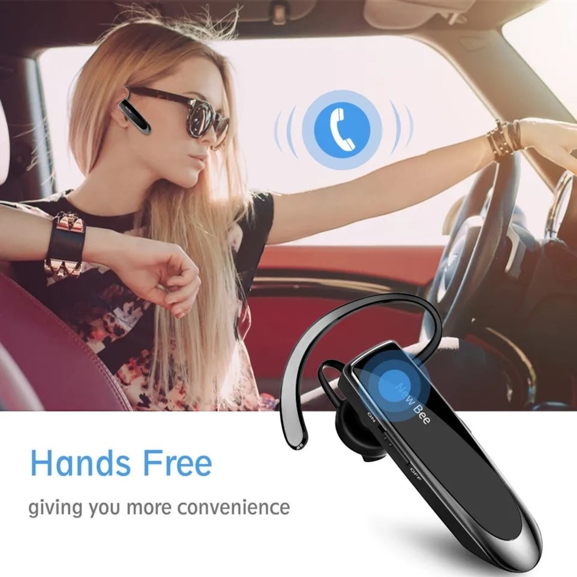 NEW BEE Bluetooth5.0 Headset Hands-Free Trucker Earpiece Noise-Canceling Headphone نيو بى سماعة رأس بدون استخدام اليدين بخاصية الغاء الضوضاء