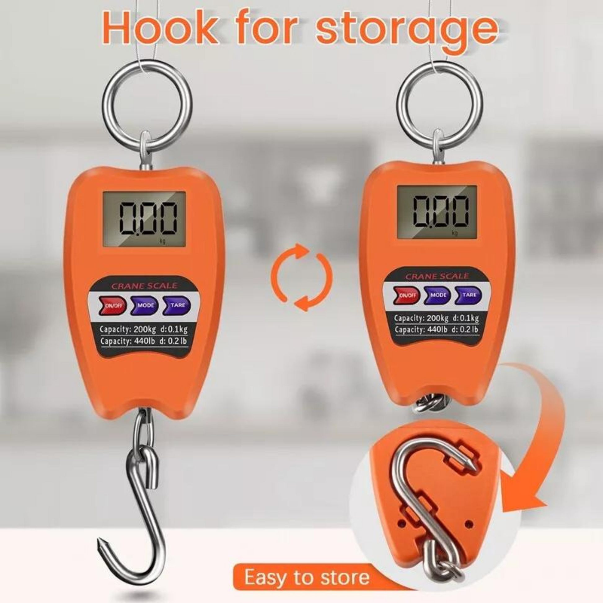 Crane Scale Weighing Digital Industrial Hanging Scale 200Kg / 441Lb Heavy Duty
