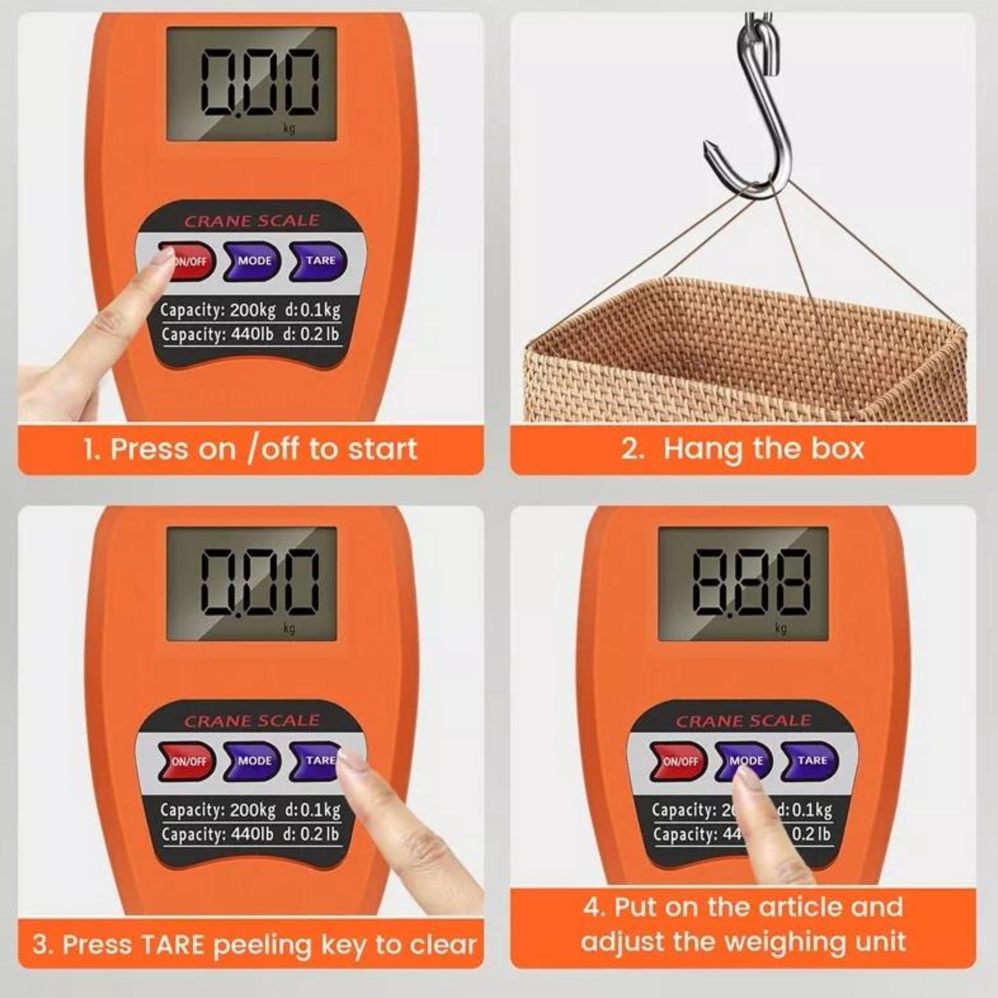 Crane Scale Weighing Digital Industrial Hanging Scale 200Kg / 441Lb Heavy Duty