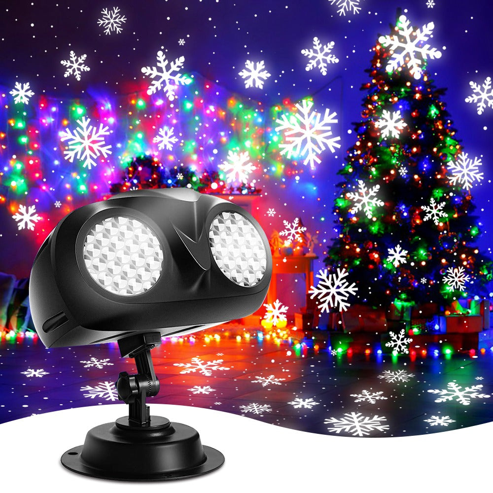 Christmas Snowflake Projector Light – Dual-Head Outdoor LED Snowfall Projector with Remote & Timer, IP65 Waterproof
