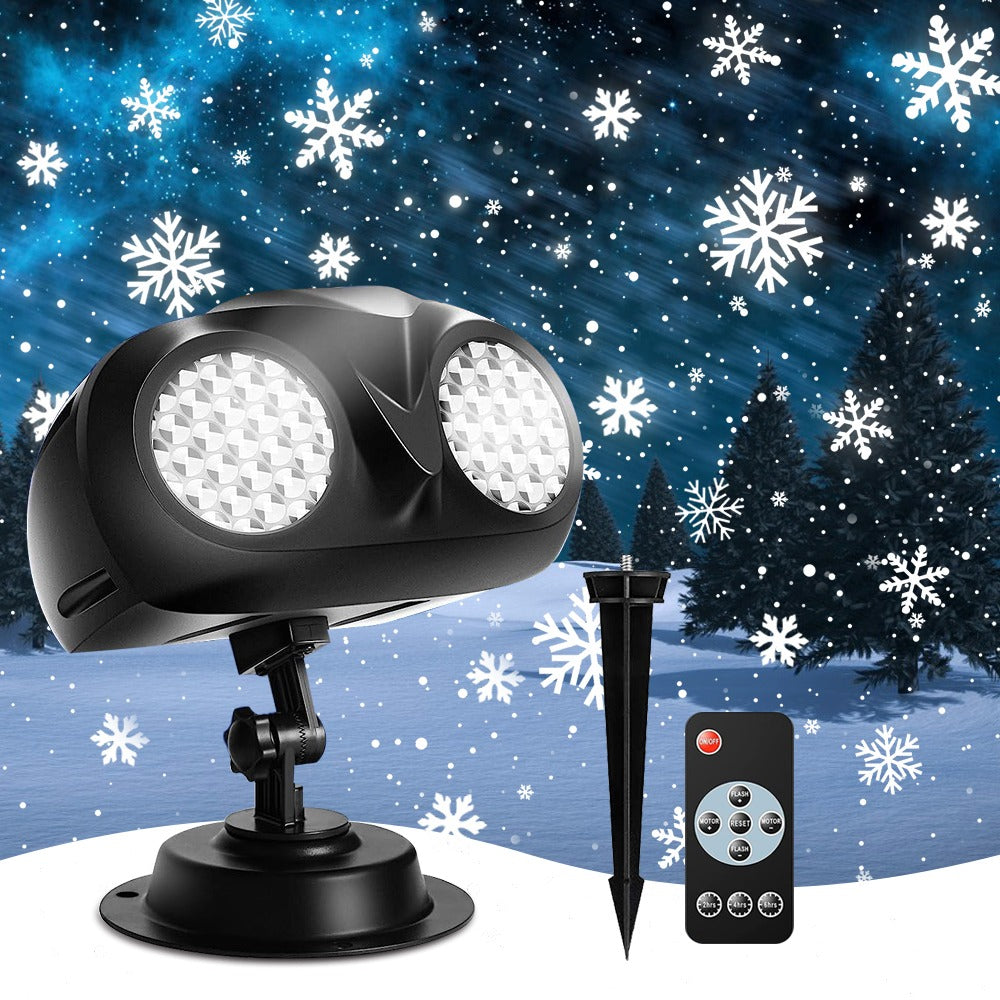 Christmas Snowflake Projector Light – Dual-Head Outdoor LED Snowfall Projector with Remote & Timer, IP65 Waterproof