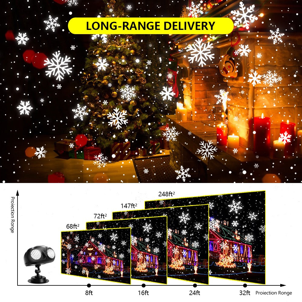 Christmas Snowflake Projector Light – Dual-Head Outdoor LED Snowfall Projector with Remote & Timer, IP65 Waterproof