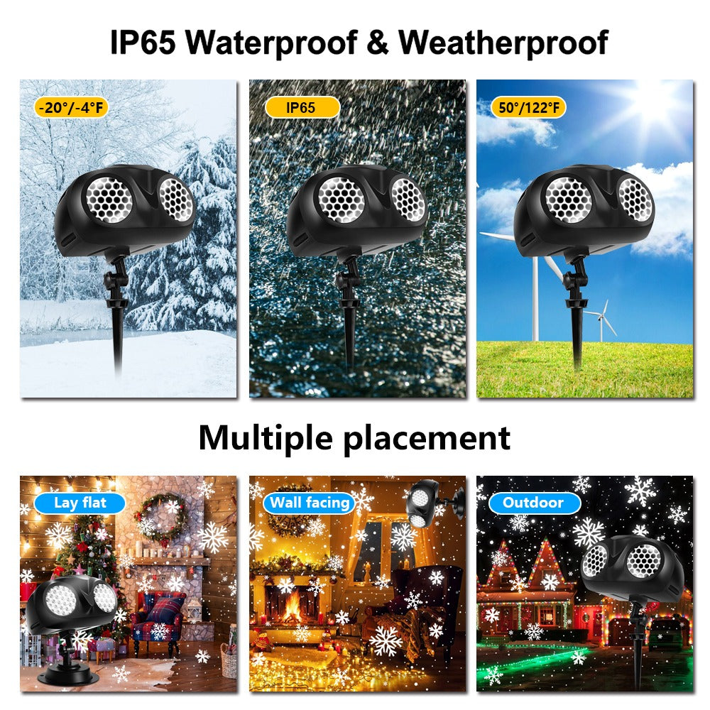 Christmas Snowflake Projector Light – Dual-Head Outdoor LED Snowfall Projector with Remote & Timer, IP65 Waterproof