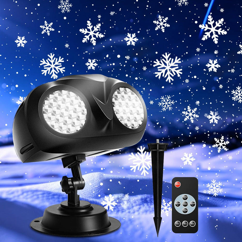 Christmas Snowflake Projector Light – Dual-Head Outdoor LED Snowfall Projector with Remote & Timer, IP65 Waterproof