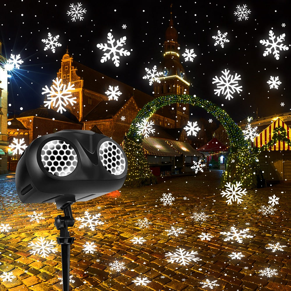 Christmas Snowflake Projector Light – Dual-Head Outdoor LED Snowfall Projector with Remote & Timer, IP65 Waterproof
