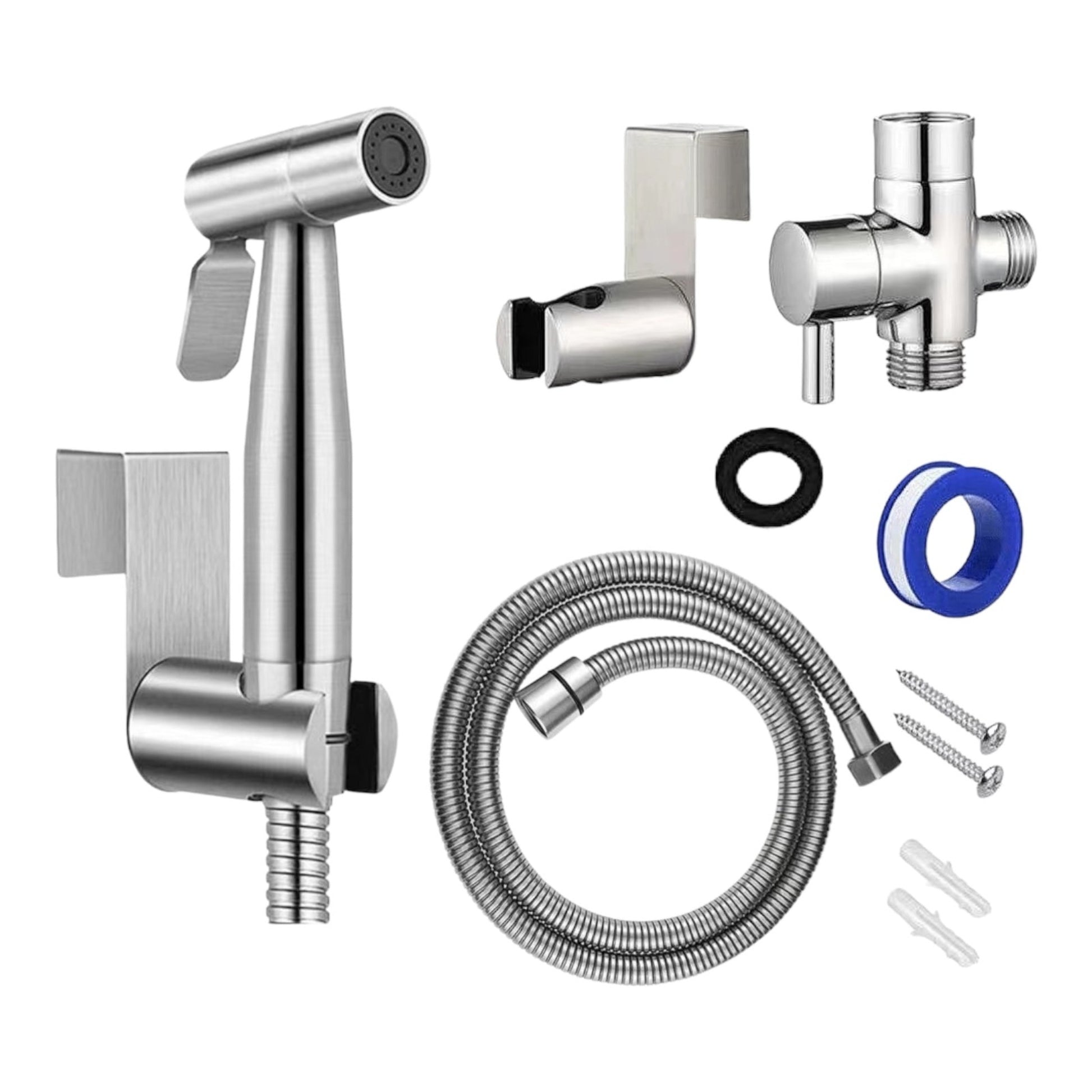 Toilet Shattaf Adapter Kit - Stainless Steel Handheld Bidet Sprayer With Hose (Brushed Nickel)
