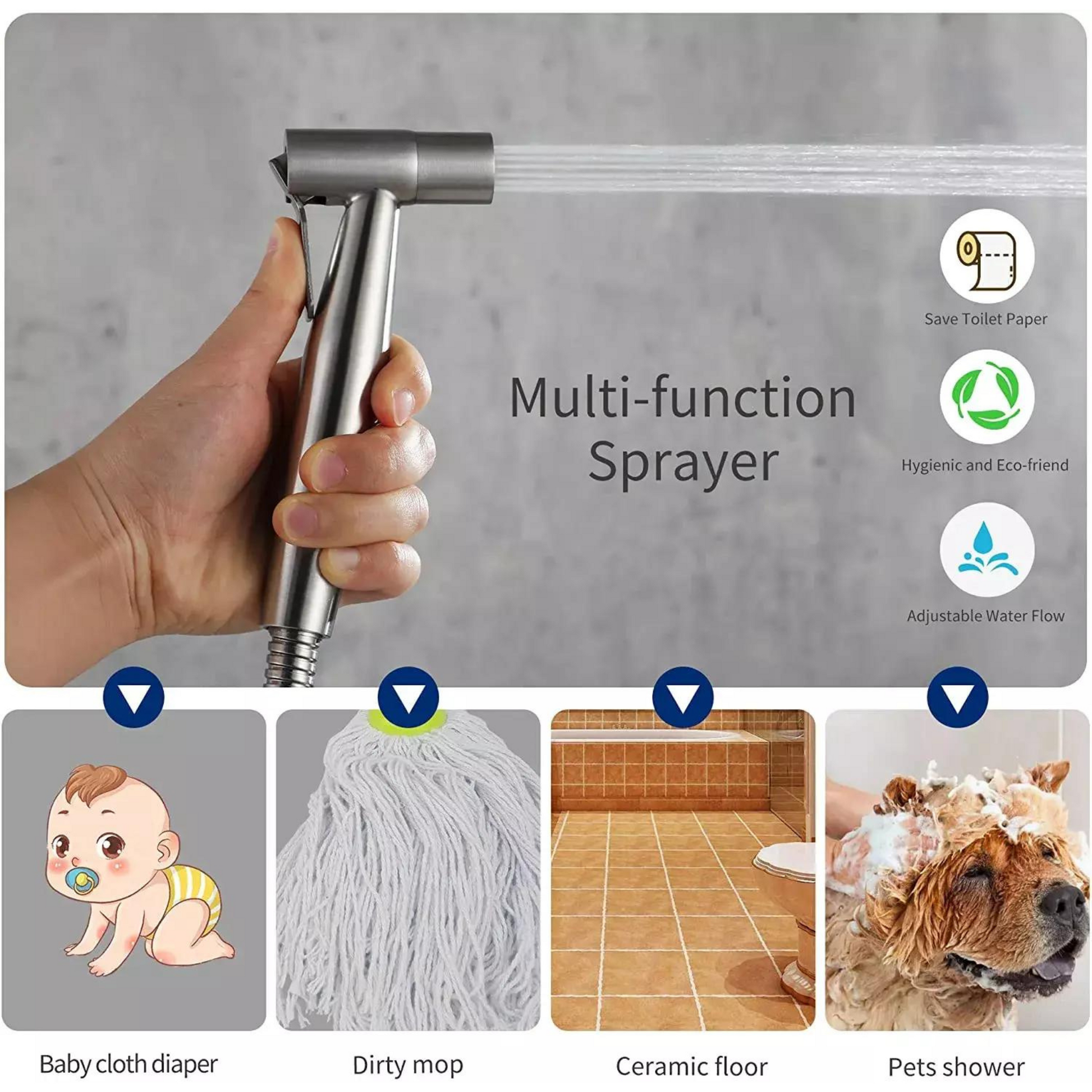 Toilet Shattaf Adapter Hose Bidet Spray Stainless Steel Handheld Shower Head US