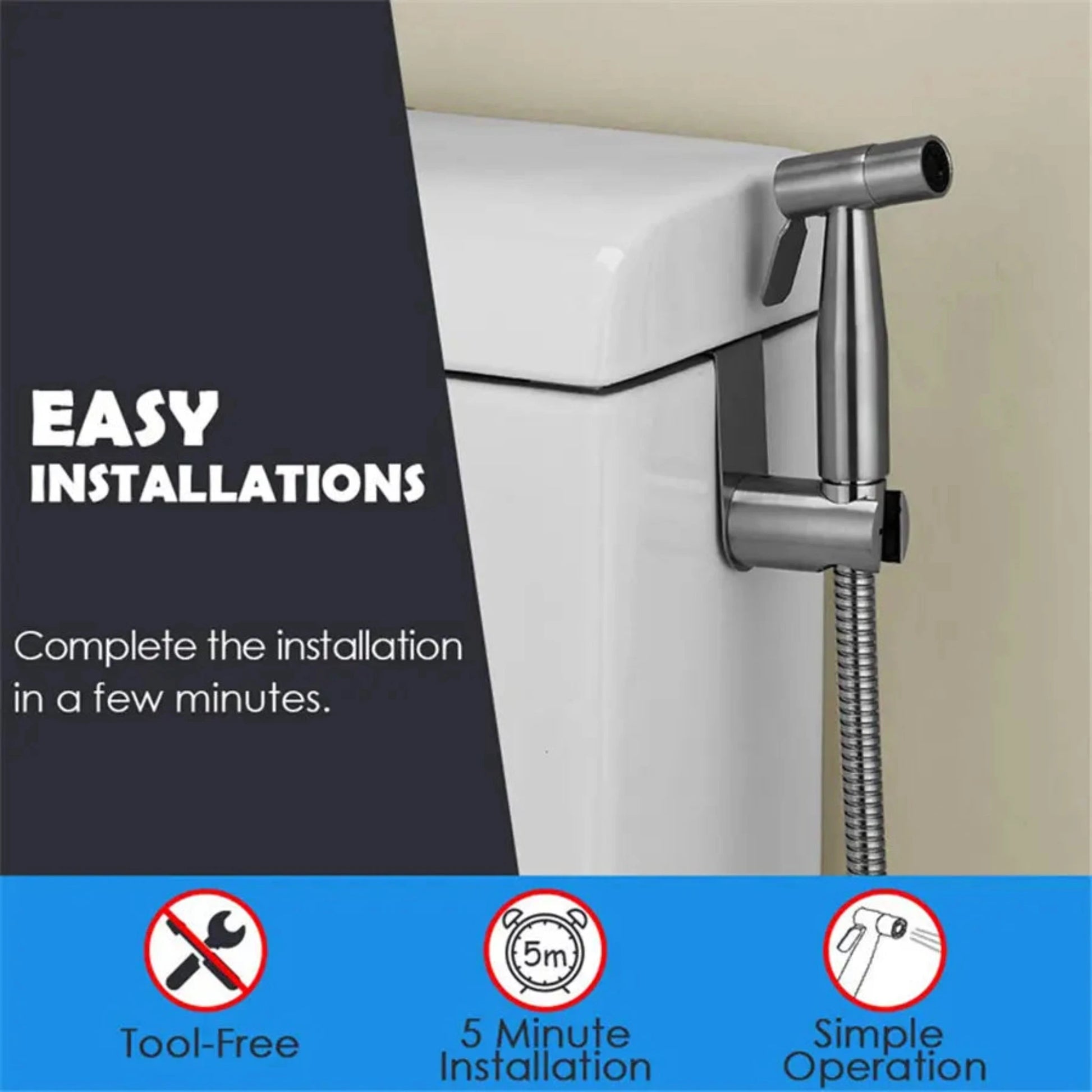 Toilet Shattaf Adapter Hose Bidet Spray Stainless Steel Handheld Shower Head US