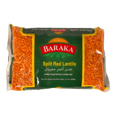 Baraka Split Red Lentils 908 GM بركة عدس احمر مرجوش