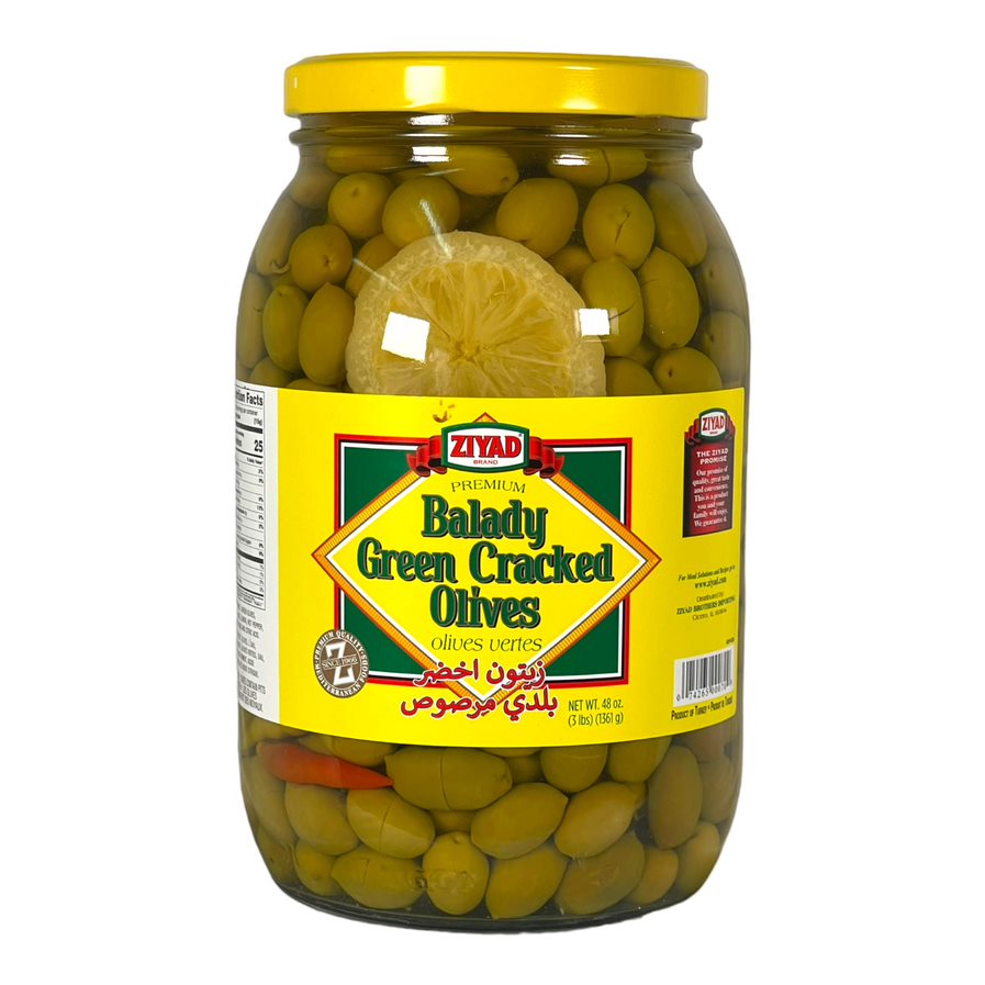Ziyad Balady Green Cracked Olives 3 LB  زياد زيتون اخضر بلدى مرصوص