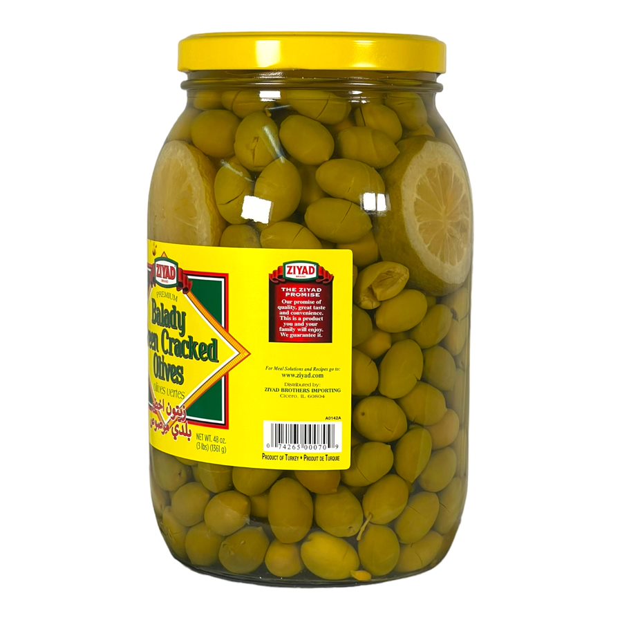 Ziyad Balady Green Cracked Olives 3 LB  زياد زيتون اخضر بلدى مرصوص