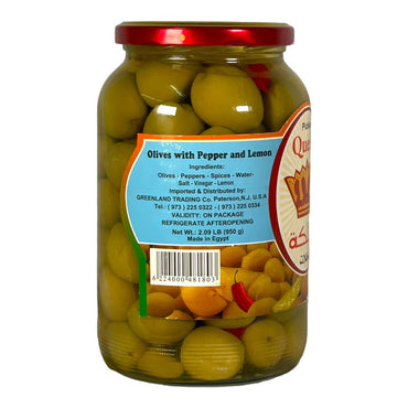 Queen Olives with Pepper and Lemon 2 LB زيتون الملكة بالفلفل والليمون